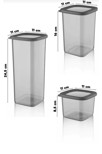 24'lü Set Etiketli, Kırılmaz Kare Erzak Saklama Kabı Antrasit X8 1,75 Lt/1,2 Lt/0,5 Lt - 2