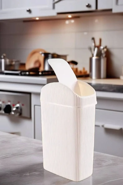 3'lü Çöp Kovası, Mutfak, Banyo, Tuvalet, Ofis Çöp Kutusu Krem - 4