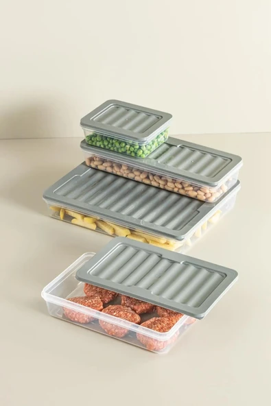 6 Lı Set Freshbox Mikrodalga Ve Difrize Uygun Saklama Kabı Set Gri - 3