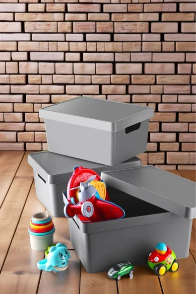 3 Adet Antrasit Kapaklı Oyuncak Kutusu 10 Lt. - 3