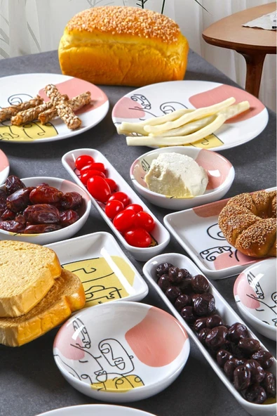 14 Parça 6 Kişilik Handmade Demet Desen Kahvaltı Takımı - Lüx Kahvaltılık Sunum Seti - 2