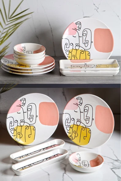 14 Parça 6 Kişilik Handmade Demet Desen Kahvaltı Takımı - Lüx Kahvaltılık Sunum Seti - 3