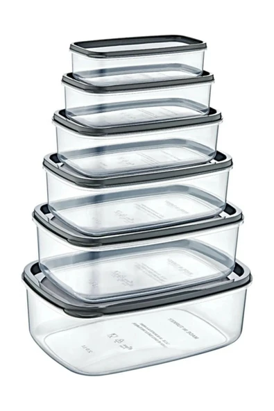 6 Lı Dikdörtgen Antrasit Saklama Kabı Seti 300 Ml-500 ml 800 ml 1200 ml 1900 ml 2900 ml - 4