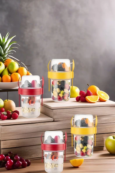 4 ADET Diyet & Kahvaltı için Çatal & Kaşıklı Kapaklı Yoğurt Müsli Salata Meyve Saklama Kabı - 1100ml - 3