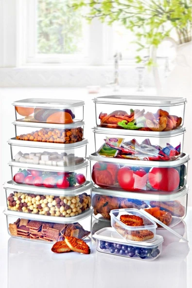 24'lü Set Dikdörtgen Saklama Kabı Seti Siyah & Beyaz - 3