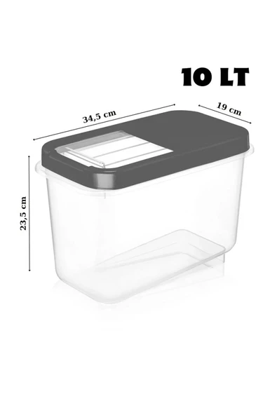 2 Adet 10 Lt Kolay Kayar Kapaklı Multibox Erzak Bakliyat Vs. Saklama Kabı Antrasit - 3