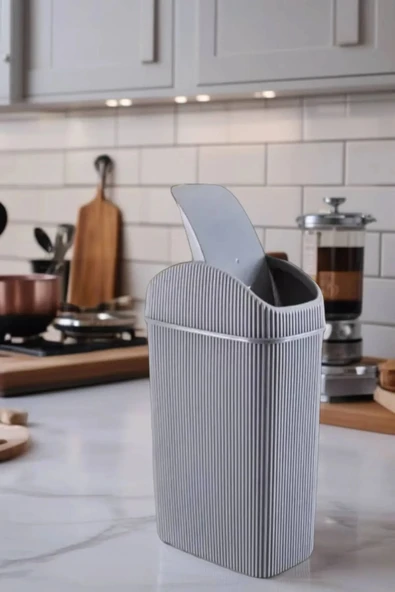 3'lü Çöp Kovası, Mutfak, Banyo, Tuvalet, Ofis Çöp Kutusu Gri - 4