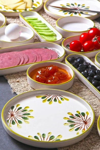 14 Parça 6 Kişilik Lüx Kahvaltılık Sunum Seti - Yeşil Nokta Kahvaltı Takımı - 4