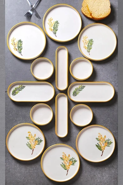 14 Parça 6 Kişilik Gelincik Desen Lüx  Kahvaltı Takımı Sunum Seti - 3