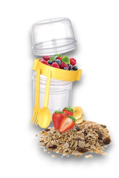 4 ADET Diyet & Kahvaltı için Çatal & Kaşıklı Kapaklı Yoğurt Müsli Salata Meyve Saklama Kabı - 1100ml - 6