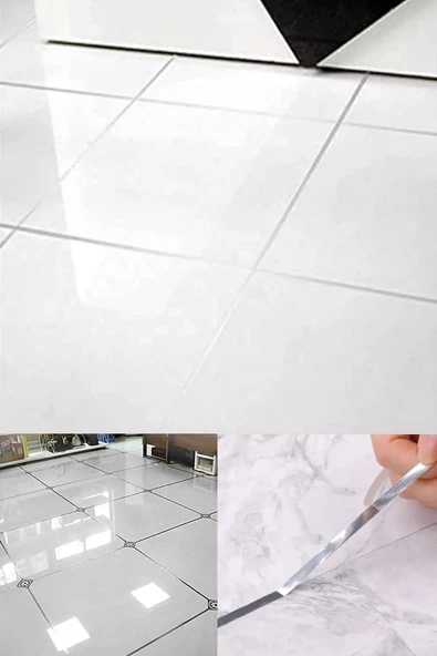 Fayans Arası Ve Duvarda Kullanılabilir 1 Cm 50 Metre Yapışkanlı Gümüş 50 Metre Şerit Bant - 2