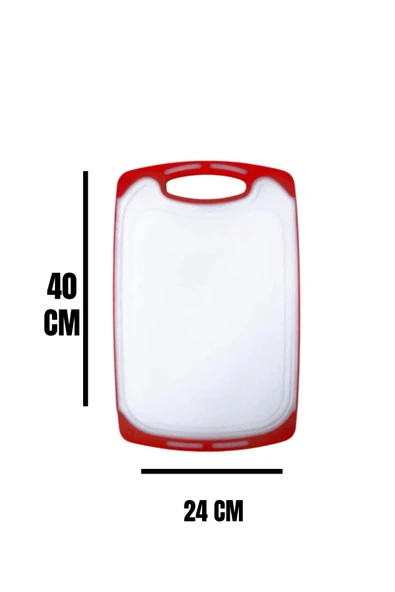 1 Adet Plastik, Kaydırmaz, Kesme Panosu/ Kesme Tahtası Kırmızı&Beyaz 40x24 - 4