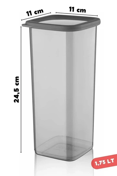 Suya Dayanıklı Etiketli, 6 Adet 1,75 Lt Kırılmaz Kare Erzak Saklama Kabı Antrasit - 3