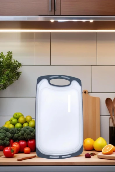 1 Adet Plastik, Kaydırmaz, Kesme Panosu/ Kesme Tahtası Gri&Beyaz 31x20 - 2