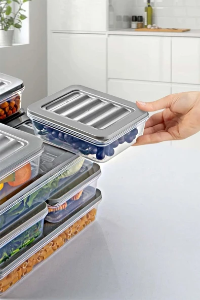 6 Lı Set Freshbox Mikrodalga Ve Difrize Uygun Saklama Kabı Set Gri - 2