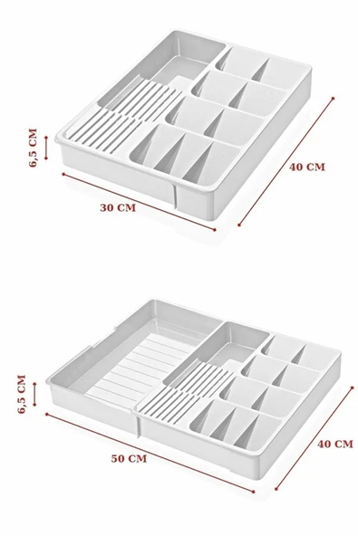 Maxi Ayarlanabilir Kayar Kızaklı Çekmece Içi Bıçaklık & Kaşıklık Beyaz - 4