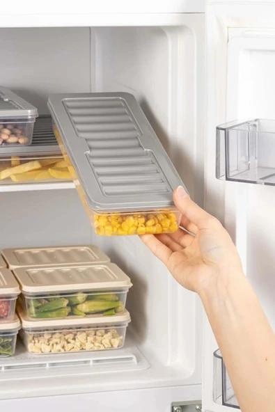 6 Lı Set Freshbox Mikrodalga Ve Difrize Uygun Saklama Kabı Set Gri - 4