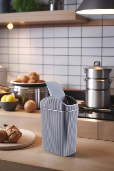 3'lü Çöp Kovası, Mutfak, Banyo, Tuvalet, Ofis Çöp Kutusu Gri - 3