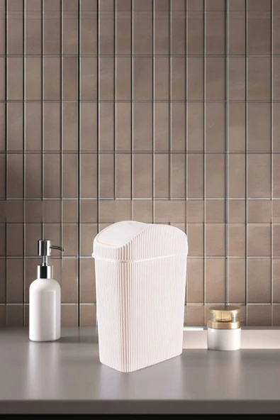 3'lü Çöp Kovası, Mutfak, Banyo, Tuvalet, Ofis Çöp Kutusu Krem - 3