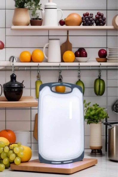 1 Adet Plastik, Kaydırmaz, Kesme Panosu/ Kesme Tahtası Gri&Beyaz 31x20 - 3