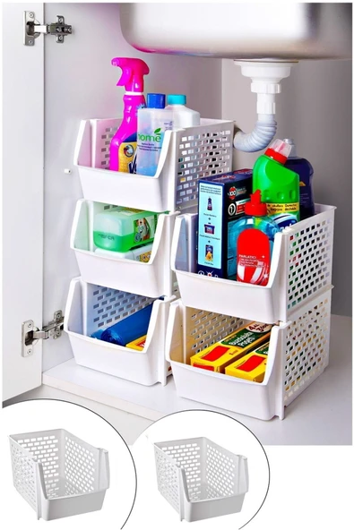 6 Adet Çok Amaçlı Dolap Içi, Evye Altı Ve Buzdolabı Içi Katlı Düzenleyici Beyaz