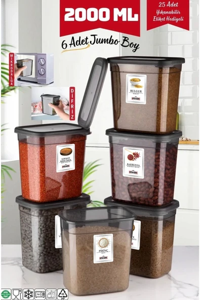 6 Adet Jumbo Boy Dikdörtgen Saklama Kabı 2000 Ml Antrasit
