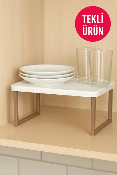 1 Adet Raf Yükseltici Set – Beyaz Tabla Açık Kahverengi Ayak | Mutfak Dolabı ve Tezgâh Düzenleyici