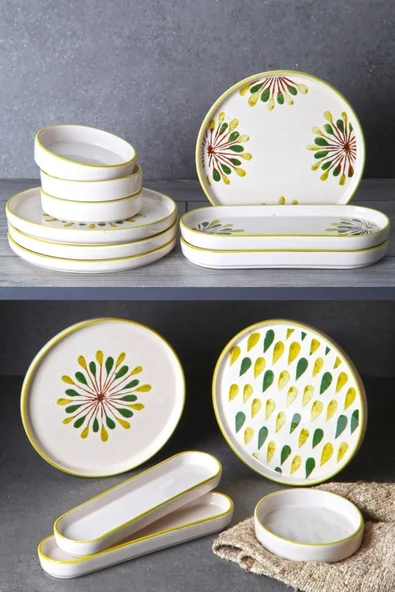 14 Parça 6 Kişilik Lüx Kahvaltılık Sunum Seti - Yeşil Nokta Kahvaltı Takımı - 3