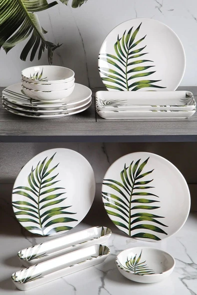 14 Parça 6 Kişilik Handmade Dağ Palmiyesi Desen Kahvaltı Takımı - Lüx Kahvaltılık Sunum Seti - 4