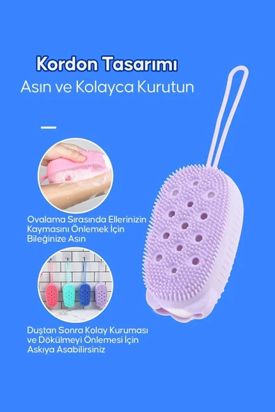 2'li Silikon Banyo Sabun Kesesi Hazneli Şampuan Peeling Vücut Masaj Fırçası Sabunluk Lif Sabunlu - 4