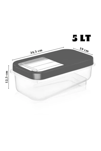 2 Adet 5 Lt Kolay Kayar Kapaklı Multibox Erzak Bakliyat Vs. Saklama Kabı Antrasit - 3