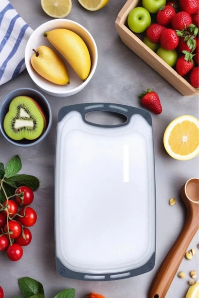 1 Adet Plastik, Kaydırmaz, Kesme Panosu/ Kesme Tahtası Gri&Beyaz 40x24 - 2