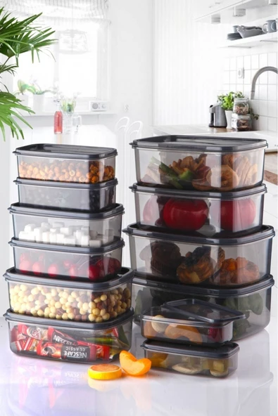 24'lü Set Dikdörtgen Saklama Kabı Seti Siyah & Beyaz - 2