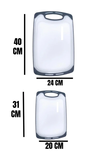 2'li Sert Plastik, Kaydırmaz, Kesme Panosu/ Kesme Tahtası Gri&Beyaz - 5