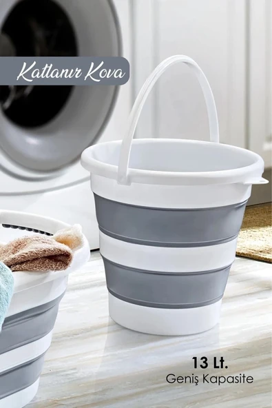 13 Lt Silikon Su Kovası Pratik Katlanır - Banyo Temizlik Kovası Çok Amaçlı Kulplu Kova - 2