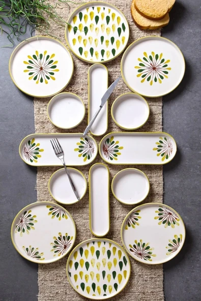 14 Parça 6 Kişilik Lüx Kahvaltılık Sunum Seti - Yeşil Nokta Kahvaltı Takımı - 2