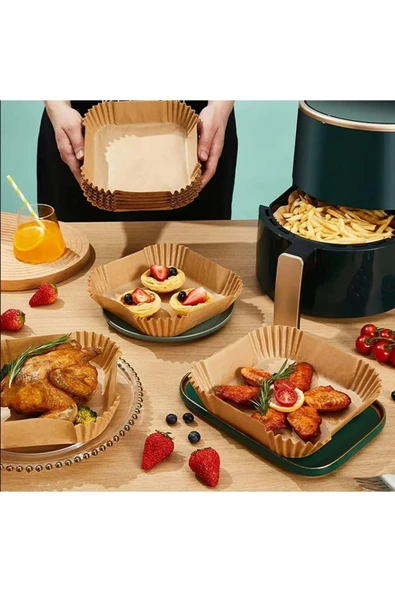 Airfryer Pişirme Kağıdı XL-XXL - 50 Adet Kare Fritöz Kağıdı Tek Kullanımlık 20cm - 4