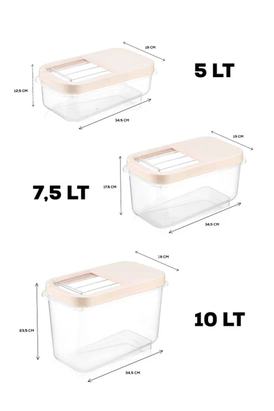 3'lü Multibox 10 Lt Bakliyat Saklama Kabı - Kayar Kapaklı Erzak Saklama Kabı Un Kabı Krem - 2