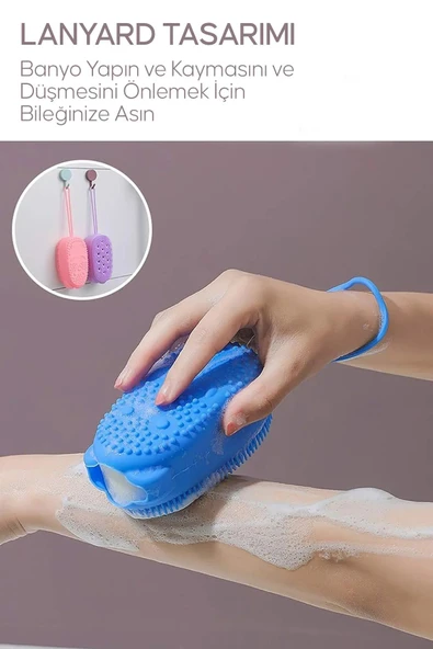 2'li Silikon Banyo Sabun Kesesi Hazneli Şampuan Peeling Vücut Masaj Fırçası Sabunluk Lif Sabunlu - 5