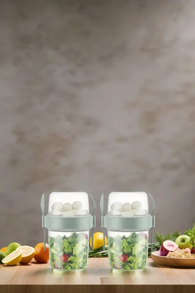 4 Adet Diyet & Kahvaltı Için Çatal & Kaşıklı Kapaklı Yoğurt Müsli Salata Meyve Saklama Kabı - 800 ml - 6