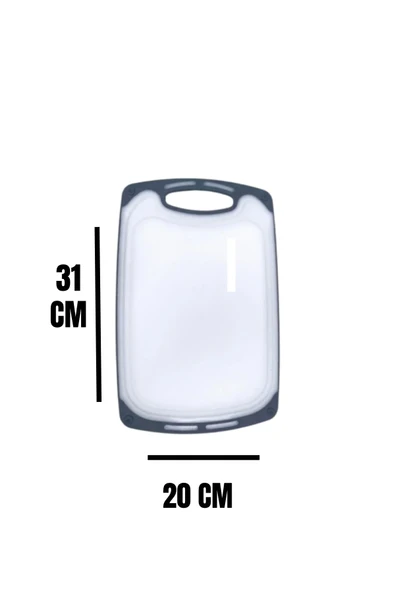 1 Adet Plastik, Kaydırmaz, Kesme Panosu/ Kesme Tahtası Gri&Beyaz 31x20 - 5