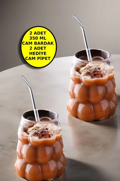 2 Adet Üzüm Model Borosilikat Kokteyl ve Soğuk-Sıcak Kahve Bardağı Pipet Hediyeli 350 Ml - 3