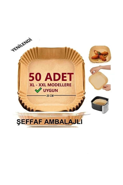 Airfryer Pişirme Kağıdı XL-XXL - 50 Adet Kare Fritöz Kağıdı Tek Kullanımlık 20cm