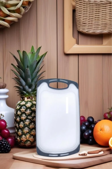 1 Adet Plastik, Kaydırmaz, Kesme Panosu/ Kesme Tahtası Gri&Beyaz 31x20 - 4