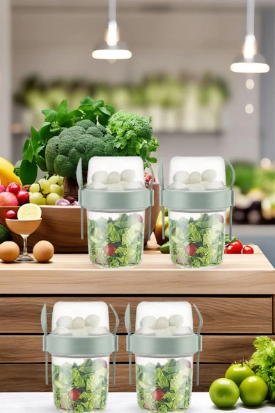 4 Adet Diyet & Kahvaltı Için Çatal & Kaşıklı Kapaklı Yoğurt Müsli Salata Meyve Saklama Kabı - 800 ml - 3