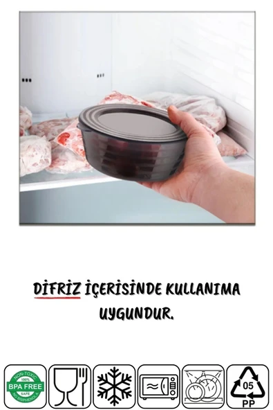 6'lı Set Çok Amaçlı Saklama Kabı Mikrodalga-difriz-kahvaltılık Vb. Şeffaf-antrasit - 3
