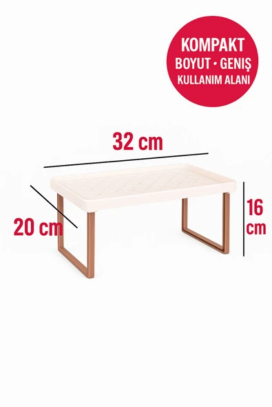 3'lü Raf Yükseltici Set – Beyaz Tabla Açık Kahverengi Ayak | Mutfak Dolabı ve Tezgâh Düzenleyici - 6