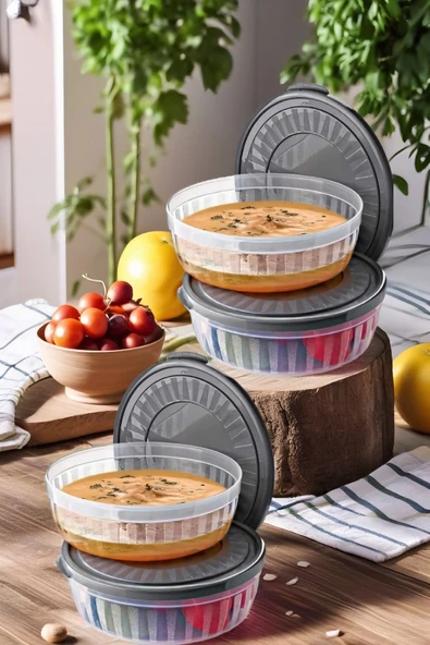 4 Adet Kapaklı Yuvarlak Saklama Kabı Seti - Kase Mikrodalga & Difriz Uyumlu 4 Lt Şeffaf - 4
