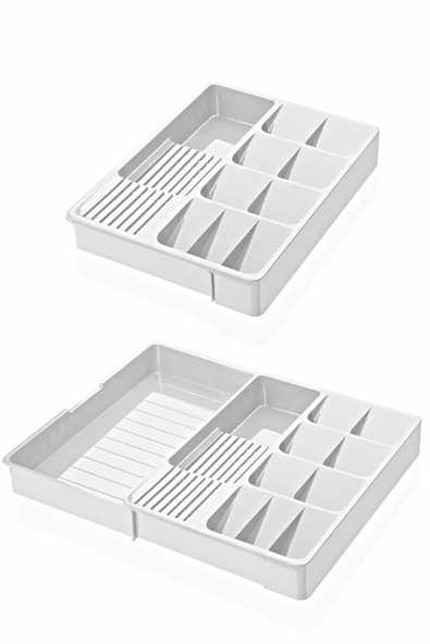 Maxi Ayarlanabilir Kayar Kızaklı Çekmece Içi Bıçaklık & Kaşıklık Beyaz - 3