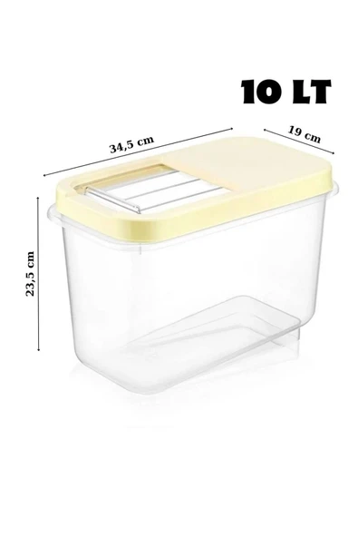 2 Adet 10 Lt Kolay Kayar Kapaklı Multibox Erzak Bakliyat Vs. Saklama Kabı Krem - 2